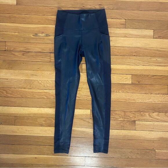 ATHLETA “Gleam” Stash Pocket Full-Length Leggings with Leather Front - XS - Picture 2 of 5